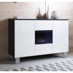 Buffet bahut 3 portes 2 �tag�res vitrine led 120 x 82 x 40 cm couleur noir et blanc finition brillante ...