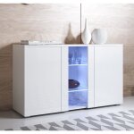 Buffet bahut 3 portes 2 tagres vitrine led 120 x 72 x 40 cm couleur blanc finition brillante rangement ...