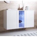 Buffet bahut 3 portes 2 tagres vitrine led 120 x 70 x 40 cm couleur blanc finition brillante rangement ...
