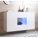 Buffet bahut 3 portes 2 tagres vitrine led 120 x 70 x 40 cm couleur blanc finition brillante rangement ...