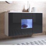 Buffet bahut 3 portes 2 tagres vitrine led 120 x 70 x 40 cm couleur blanc et noir finition brillante ...