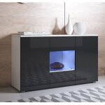 Buffet bahut 3 portes 2 tagres vitrine led 120 x 72 x 40 cm couleur blanc et noir finition brillante ...