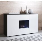 Buffet bahut 3 portes 2 �tag�res vitrine led 120 x 72 x 40 cm couleur noir et blanc finition brillante ...