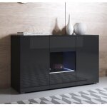 Buffet bahut 3 portes 2 tagres vitrine led 120 x 72 x 40 cm couleur noir finition brillante rangement ...