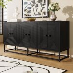 Buffet bahut 3 portes doubles pour salon ou salle � manger texture en relief 160 x 755 x 38 cm noir avec ...