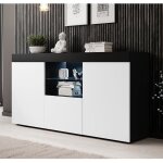 Buffet bahut 3 portes avec led 150 x 83 x 40 cm couleur noir et blanc mate meuble de rangement mod�le ...