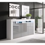 Buffet bahut 3 portes led 155 x 915 x 37cm couleur blanc et gris finition brillante rangement aker Buffet bahut 3 portes led 155 x 915 x 37cm couleur blanc et gris finition brillante rangement aker