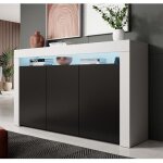 Buffet bas 3 portes led 155 x 91 x 37 cm couleur blanc et noir mate meuble de rangement modèle rialta ... Buffet bas 3 portes led 155 x 91 x 37 cm couleur blanc et noir mate meuble de rangement modèle rialta ...