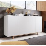 Buffet bahut 4 portes 166 x 79 x 40cm couleur blanc finition mat meuble de rangement modle siena