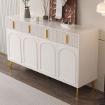 Buffet bahut 4 portes 4 tiroirs 140x37 8x82 cm stratifi� amovible poign�es dor�es blanc salon salle � ...