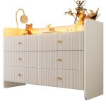 Buffet - bahut 6 tiroirs blanc led ondul� - 120x40x75cm design moderne �l�gant - commode rangement pour ...