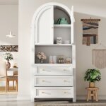 Buffet bahut armoire en arc - tiroirs et portes de rangement - �tag�res blanches exposition ouverte - ...
