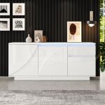 Buffet bahut - becag - buffet de salon brillant moderne avec led et 3 portes - buffet bas avec tiroir ...