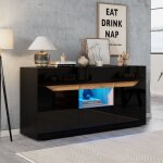 Buffet bahut - becag - buffet de salon moderne avec led et 4 tiroirs - buffet bas avec 2 portes - 140x40x70cm ...