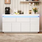 Buffet bahut - becag - buffet de salon moderne avec led - buffet bas avec 4 portes et 2 tiroirs - 140x35x72. ...