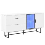 Buffet - bahut blanc 160x36x78cm 3 tiroirs portes vitr�es bande led int�gr�e meuble de rangement luxueux ...
