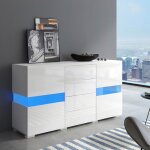 Buffet bahut blanc brillant 145x35x72cm ? �clairage led 16 couleurs meuble de rangement id�al salle � ...