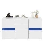 Buffet bahut blanc brillant 145x35x72cm - �clairage led 16 couleurs - rangement id�al pour salle � manger ...