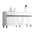 Buffet bahut blanc laqu� 160x40x68cm meuble dangle avec 4 tiroirs 2 portes et �tag�res r�glables rangement ...