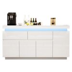 Buffet - bahut blanc laqu� brillant 140x35x72. 5cm - 2 tiroirs 4 portes - �clairage led - meuble de rangement ...