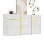 Buffet - bahut blanc laqu� brillant 160x40x78cm 3 portes et 2 tiroirsmeuble de rangement moderne pour ...