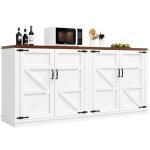 Buffet - bahut blanc style campagnard 160x40x85cm 4 portes 2 �tag�res r�glables meuble rangement cuisine ...