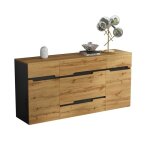 Buffet - bahut bois & noir 160x40x80cm salon & salle � manger 2 portes + 4 tiroirs larges sans poign�es ...