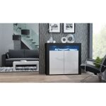 Buffet bahut brillant blanc spider illumin led 107 cm caisson noir mat