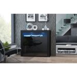 Buffet bahut brillant noir spider illumin led 107 cm caisson noir mat