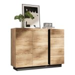 Buffet - bahut commode 4 tiroirs 2 portes noir & naturel 120x355x905cm design moderne salon & cuisine ...