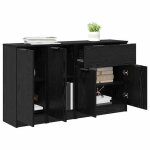Buffet bahut / commode mvs - multi - rangement - meuble sur pied - avec tiroir 3 pcs ch�ne noir bois ...