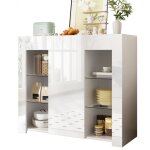 Buffet - bahut design blanc avec buffet moderne portes et �tag�res en verre meuble de rangement pour ...