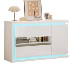 Buffet - bahut design avec led et portes vitr�es �tag�res r�glables structure mdf et verre tremp� - blanc ...