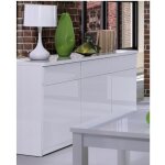 Buffet bahut enfilade 3 portes et 3 tiroirs fabio + miroir. coloris blanc brillant. meuble pour salon ...