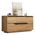 Buffet - bahut haut brillant 3 portes led int�gr�e rangement contemporain sans poign�es - bois et noir ...