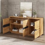 Buffet - bahut haut brillant 3 portes led int�gr�e rangement contemporain sans poign�es - bois et noir ...