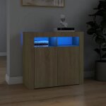 Buffet bahut - jill - chne sonoma - 2 portes et tiroir - avec lumires led rvb