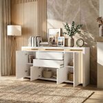 Buffet bahut led 160cm - meuble de rangement fa�ade laqu�e - 4 portes 2 tiroirs - syst�me push - to - ...