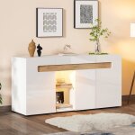 Buffet bahut led 3 portes �tag�res verre meuble rangement haut brillant pour cuisine salon salle � manger ...