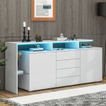 Buffet bahut avec led et etag�rebuffet meuble de rangement blanc brillant armoire multifonctionnelle ...