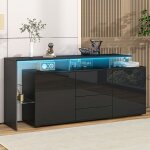 Buffet bahut avec led et etag�rebuffet meuble de rangement noir brillant armoire multifonctionnelle avec ...