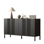 Buffet bahut moderne 4 portes sans poign�e noir - design �pur� pour salle � manger salon ou cuisine 145x41. ...