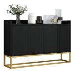 Buffet bahut moderne 4 portes sans poign�es noir meuble de rangement salle � manger et salon