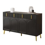 Buffet bahut noir 140x37. 8x82cm - 4 portes 4 tiroirs poign�es et pieds dor�s - stratifi� amovible pour ...