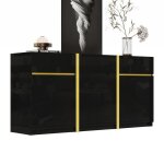 Buffet - bahut noir laqu� brillant 160x40x78cm 3 portes et 2 tiroirsmeuble de rangement moderne pour ...