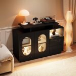 Buffet bahut noir led - cdisplay - 120x40x80cm - design moderne rangement pratique vitrine / minibar