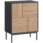 Buffet bahut noir mdf et bois naturel avec portes � pression 60 x 35 x 78 cm pieds m�tal salle � manger ...