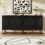 Buffet bahut noir moderne 160x38x755cm?3 portes doublesfinition mate grand espace rangement �l�gant salon ...