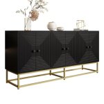 Buffet bahut noir moderne 160x38x755cm 3 portes rangement �l�gant salon salle � manger bureau fonctionnel ...