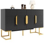 Buffet - bahut noir moderne 4 portes - 140x40x80cm - 2 �tag�res r�glables - meuble rangement polyvalent ...